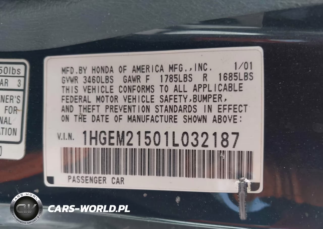 2001 Honda Civic Lx VIN:1HGEM21501L032187 - 9