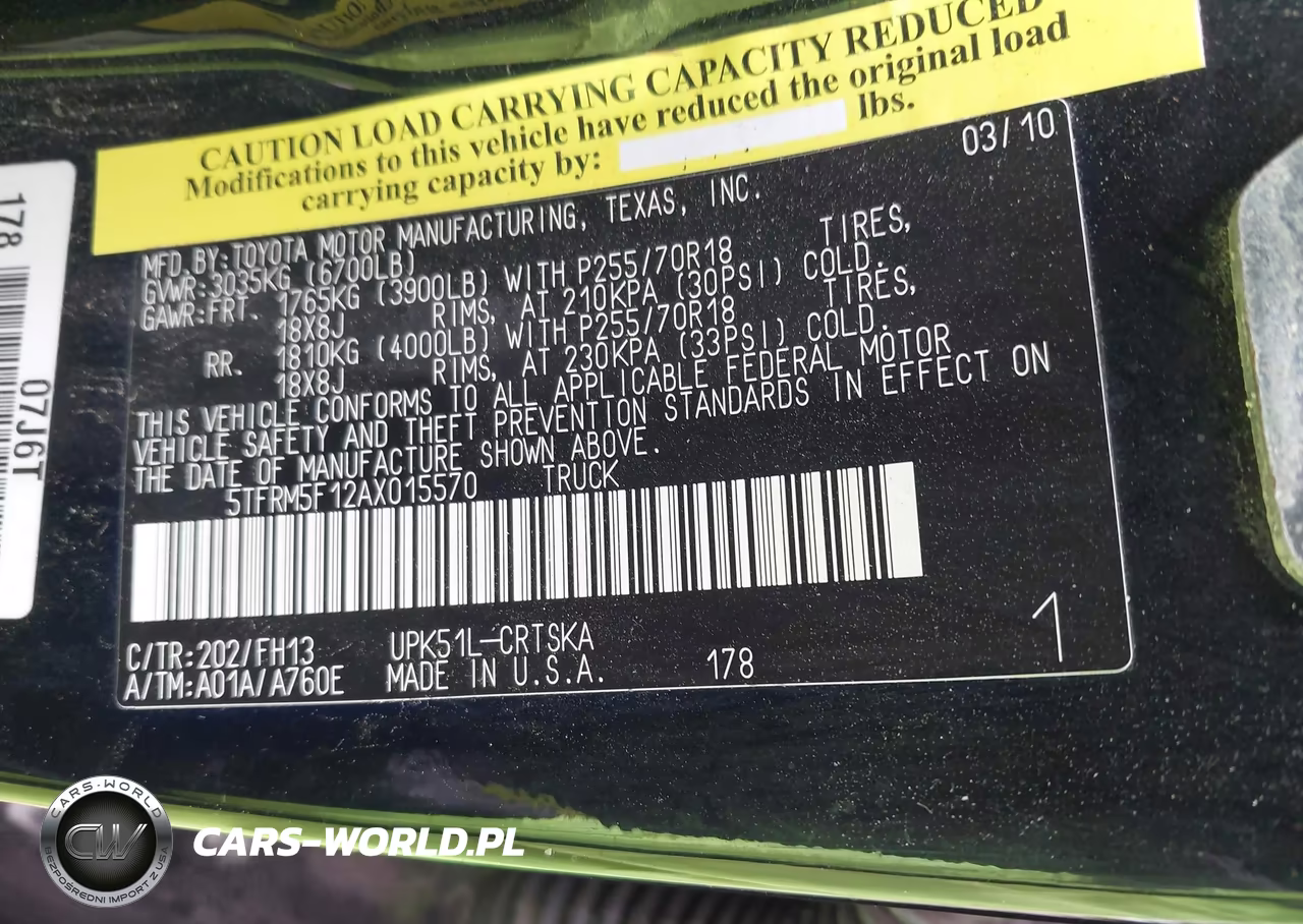 2010 Toyota Tundra Grade 4.6L V8 VIN:5TFRM5F12AX015570 - 9
