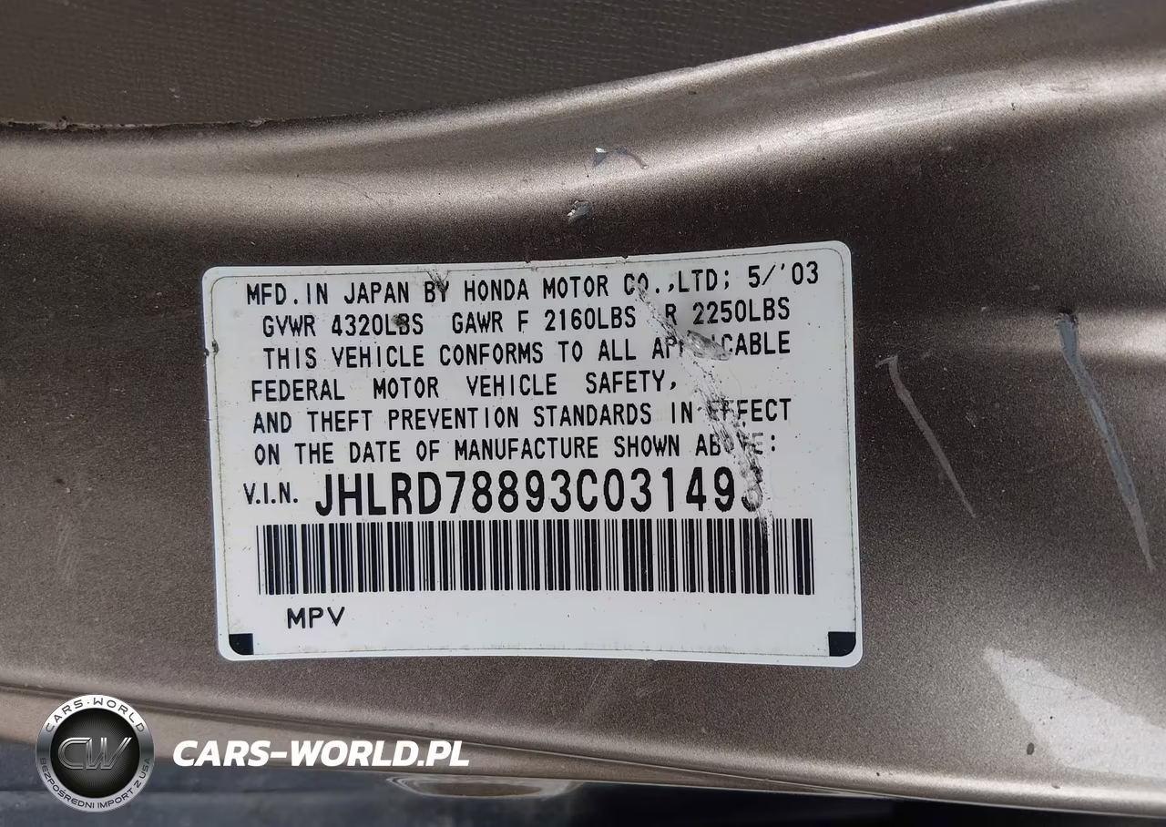 2003 Honda Cr-V Ex VIN:JHLRD78893C031493 - 9