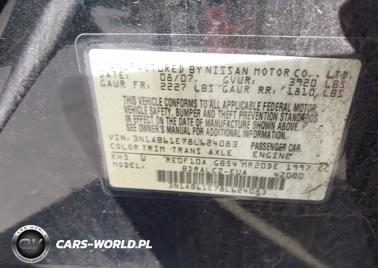 2008 Nissan Sentra 2.0 VIN:3N1AB61E78L624083 - 9