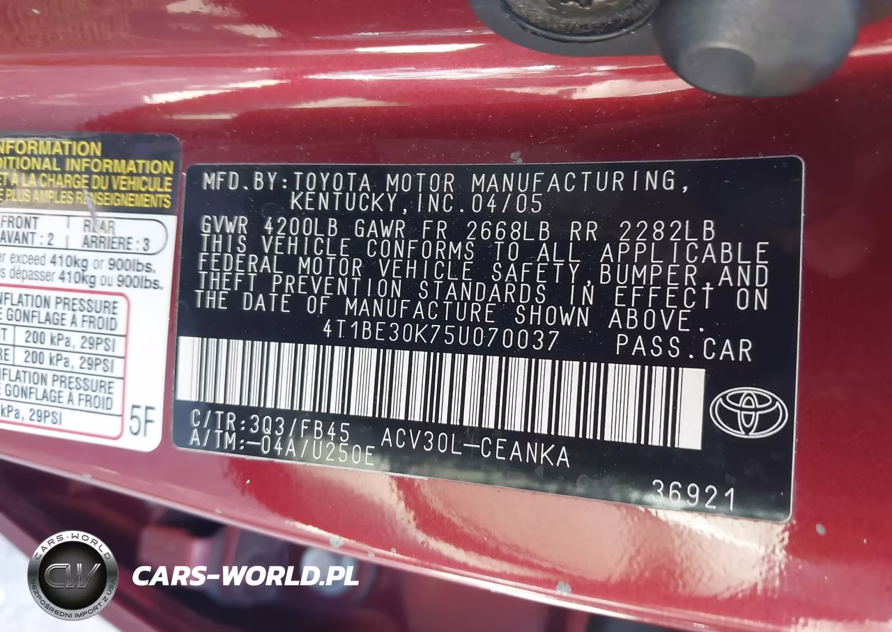 2005 Toyota Camry Le VIN:4T1BE30K75U070037 - 9