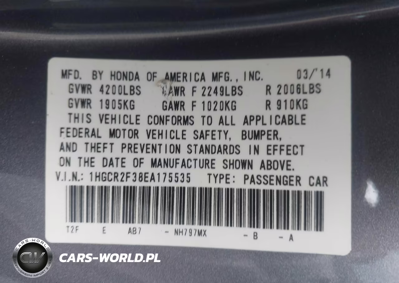 2014 Honda Accord Lx VIN:1HGCR2F38EA175535 - 9