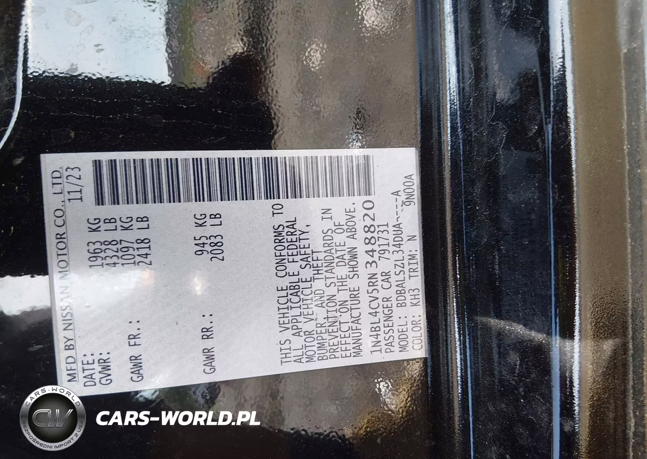 2024 Nissan Altima Sr Fwd VIN:1N4BL4CV5RN348820 - 9