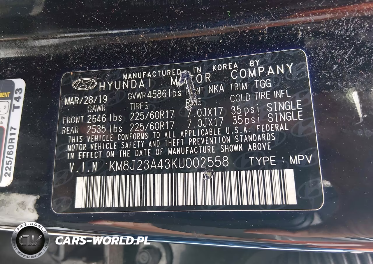 2019 Hyundai Tucson Se VIN:KM8J23A43KU002558 - 9