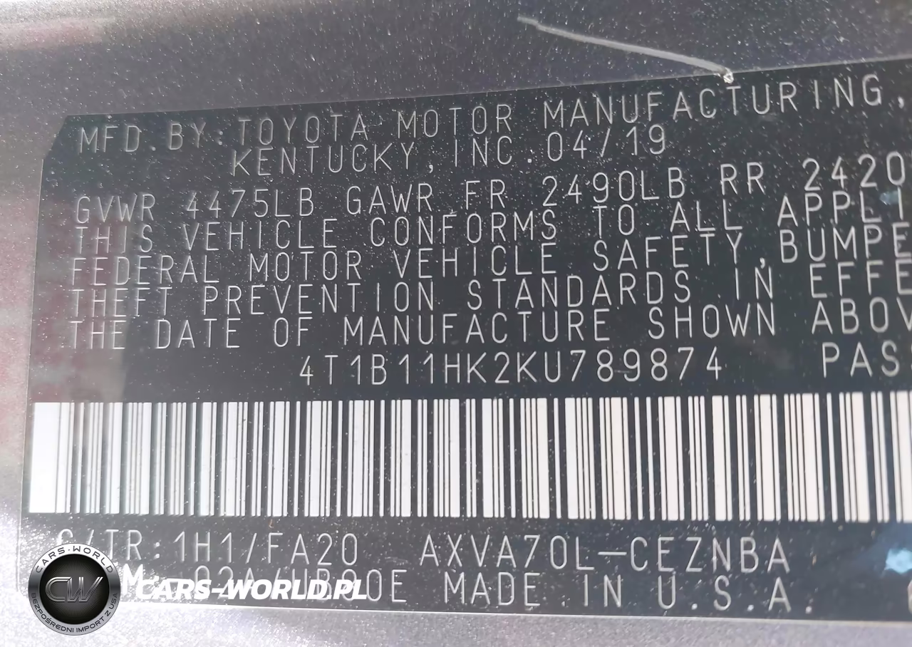 2019 Toyota Camry Le VIN:4T1B11HK2KU789874 - 9