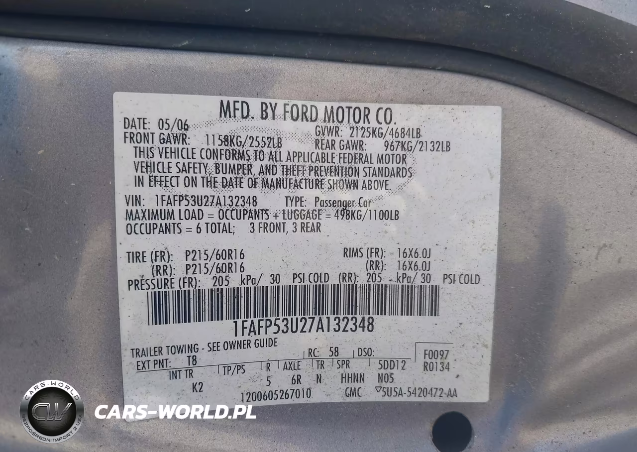 2007 Ford Taurus Se VIN:1FAFP53U27A132348 - 9