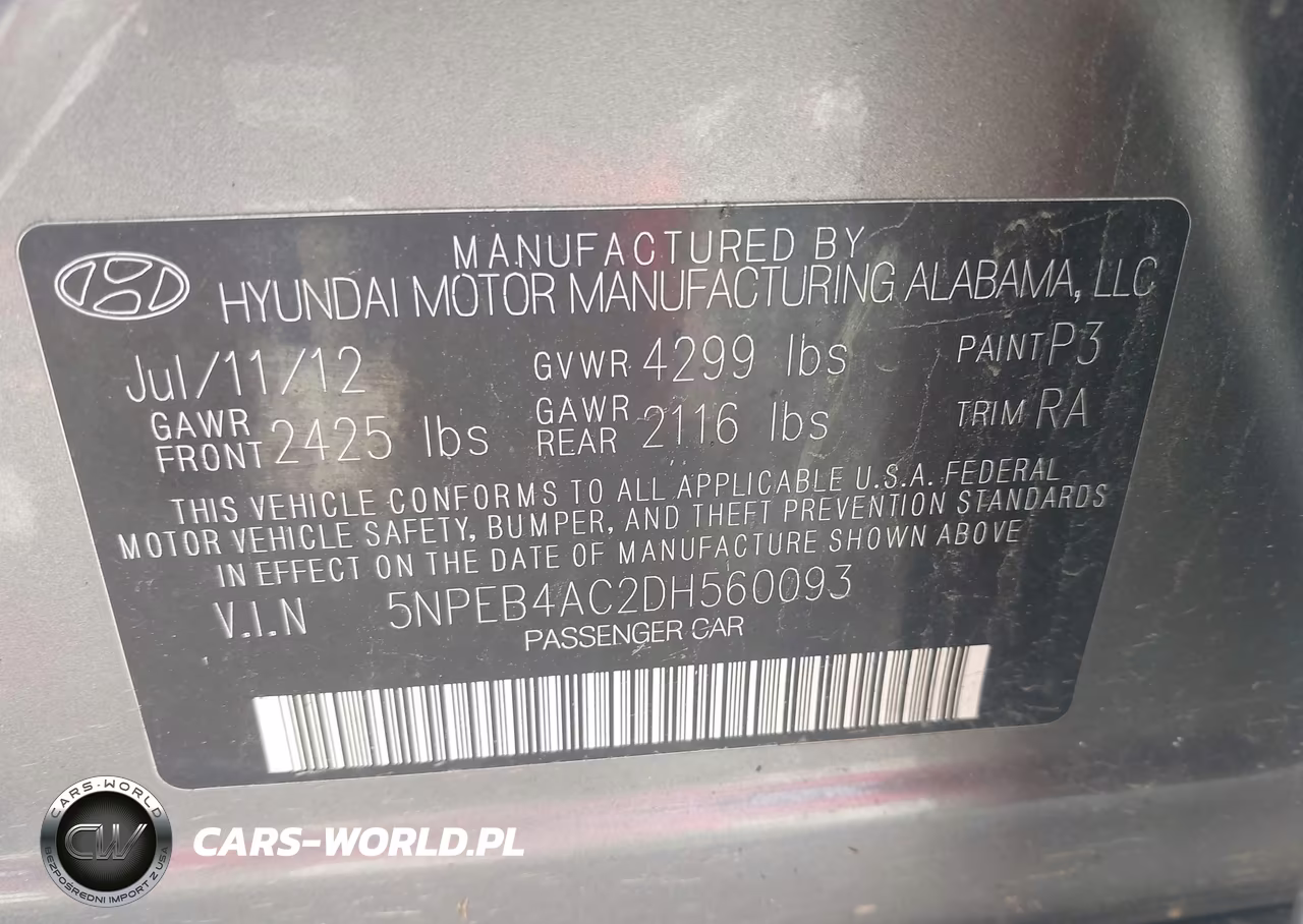 2013 Hyundai Sonata Gls VIN:5NPEB4AC2DH560093 - 9