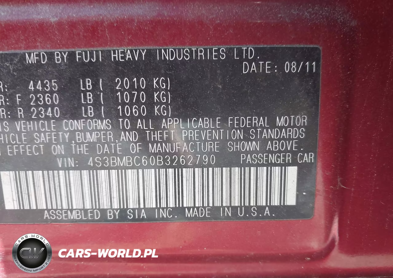 2011 Subaru Legacy 2.5I Premium VIN:4S3BMBC60B3262790 - 9