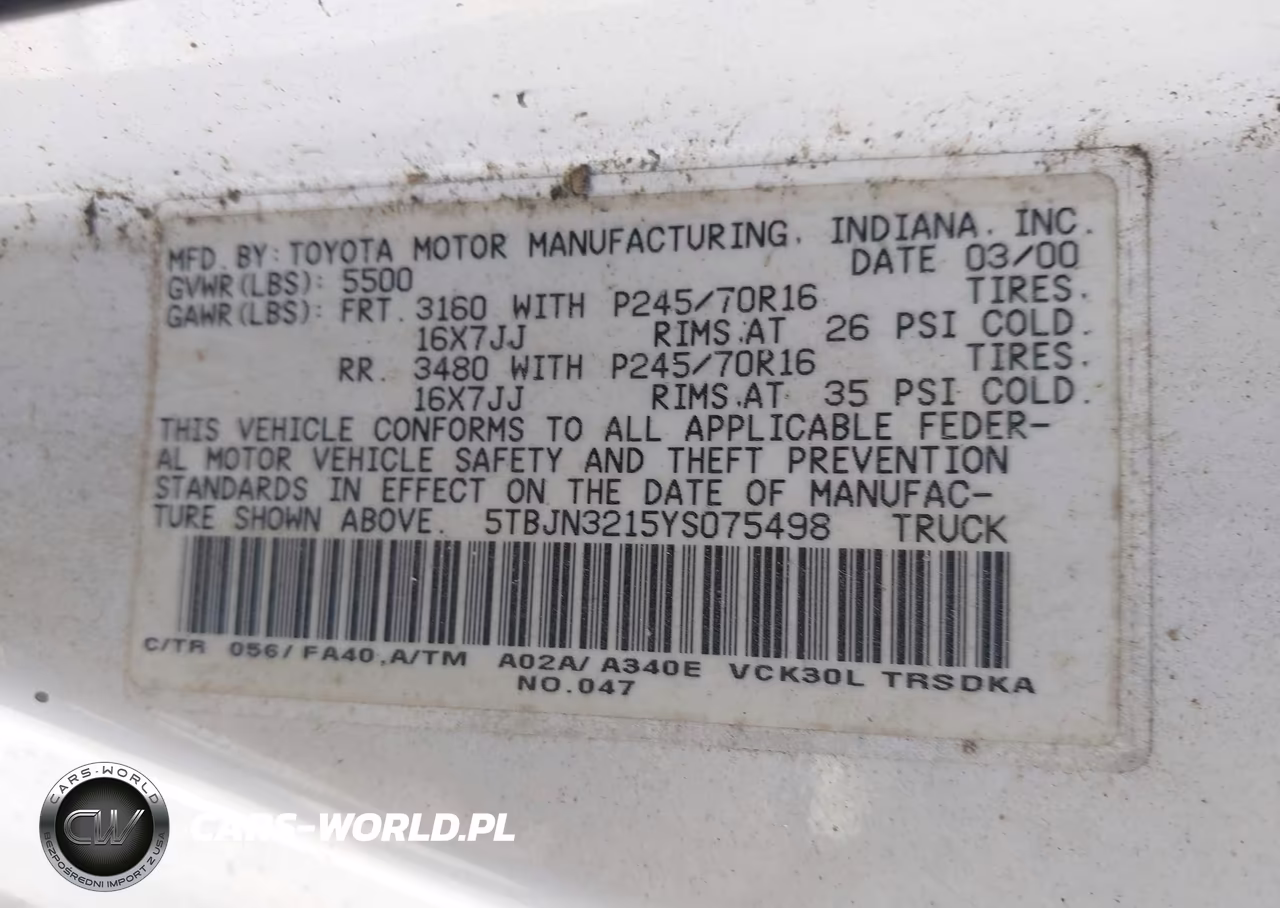 2000 Toyota Tundra VIN:5TBJN3215YS075498 - 9