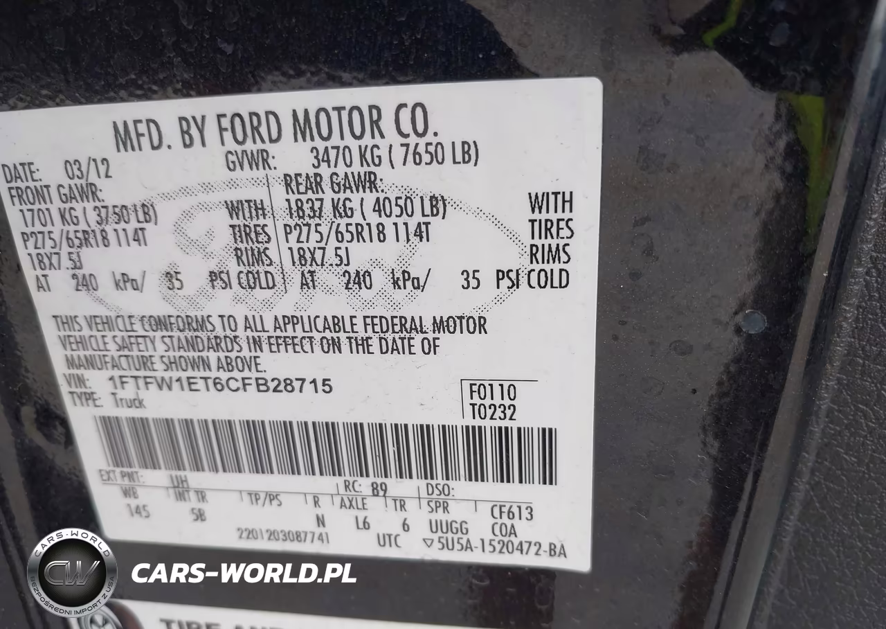 2012 Ford F-150 Fx4 VIN:1FTFW1ET6CFB28715 - 9