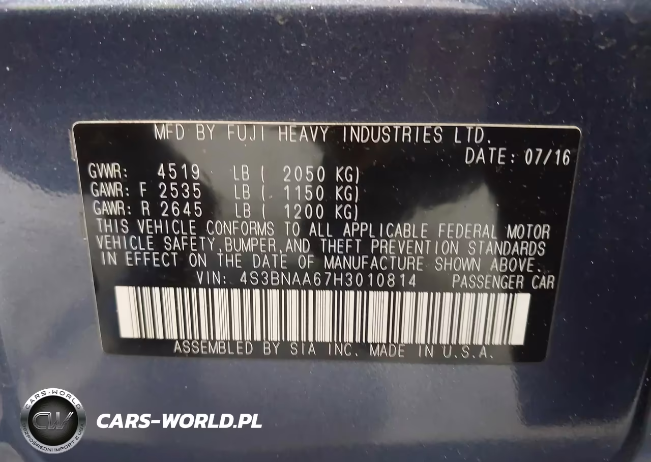 2017 Subaru Legacy 2.5I VIN:4S3BNAA67H3010814 - 9