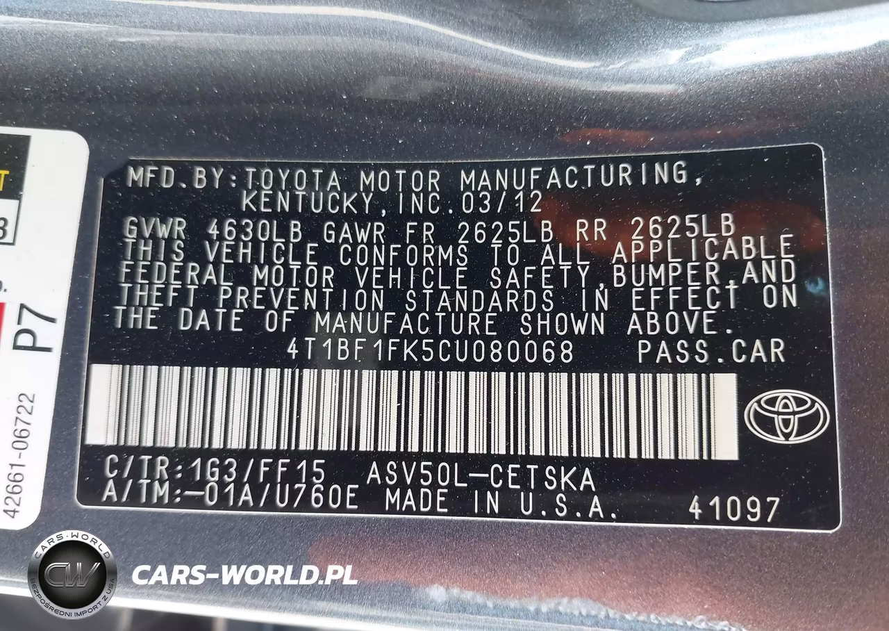 2012 Toyota Camry Se VIN:4T1BF1FK5CU080068 - 9