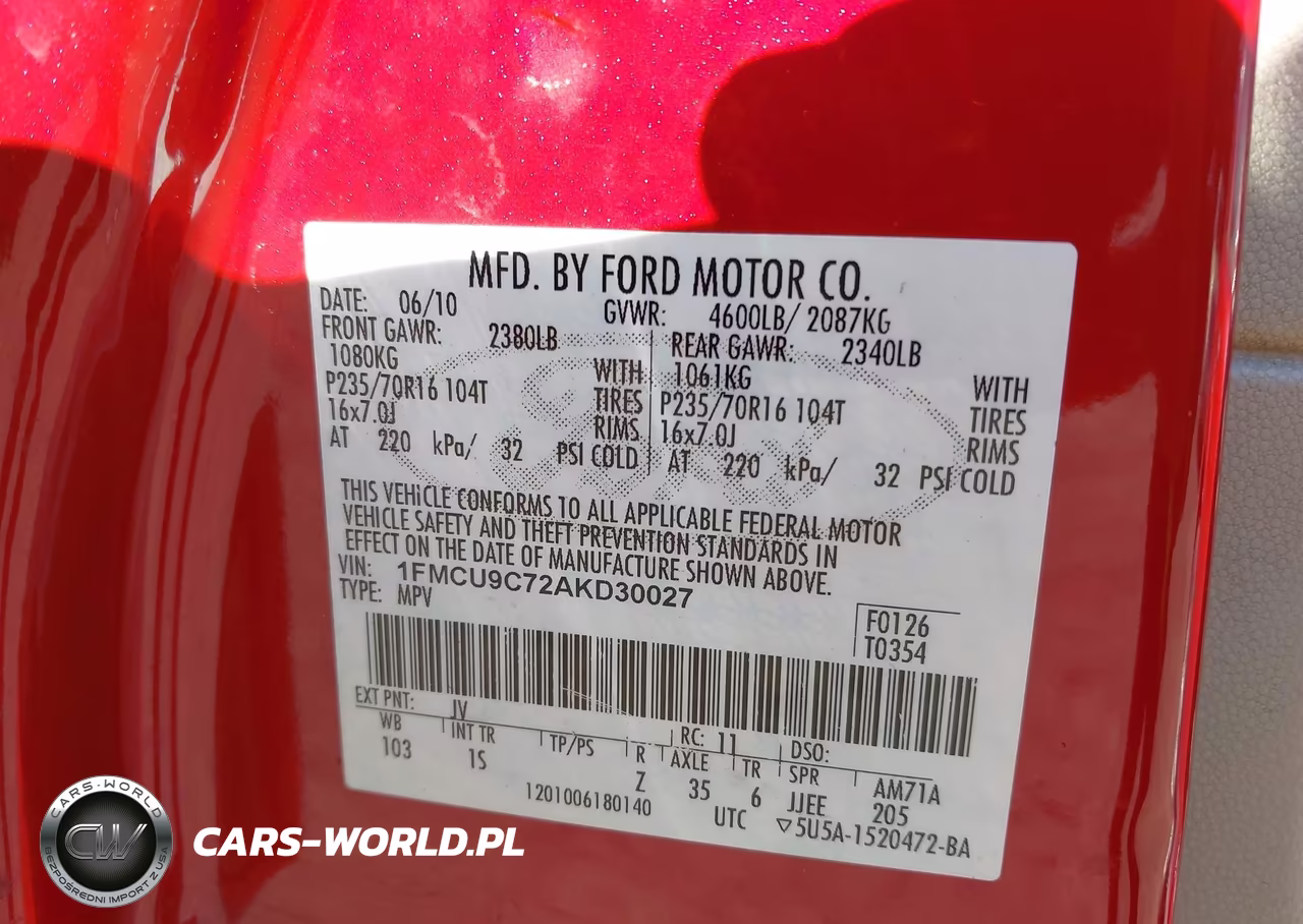 2010 Ford Escape Xls VIN:1FMCU9C72AKD30027 - 9