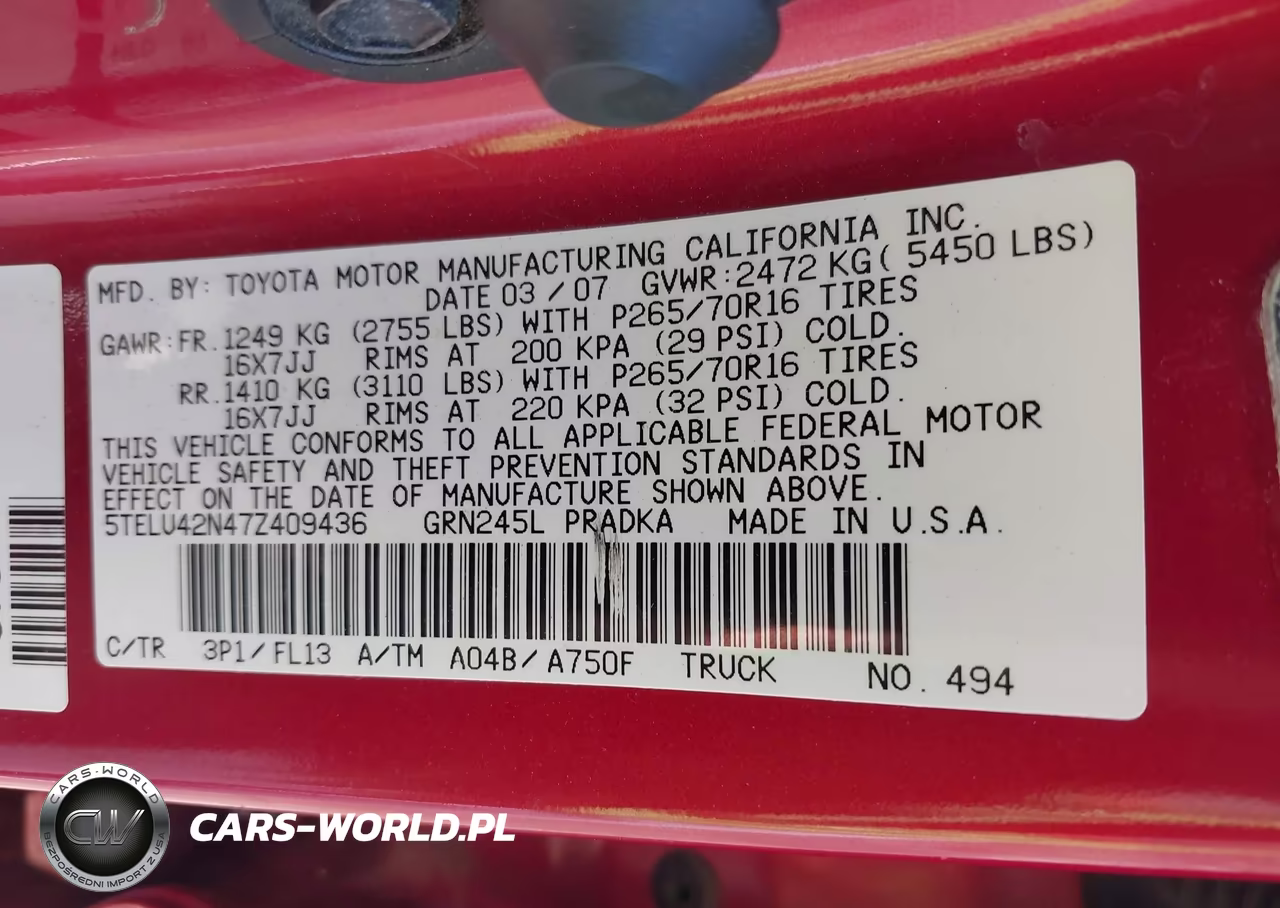 2007 Toyota Tacoma Base V6 VIN:5TELU42N47Z409436 - 9