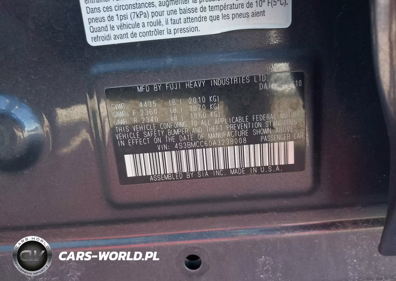 2010 Subaru Legacy 2.5I Premium VIN:4S3BMCC60A3238008 - 9