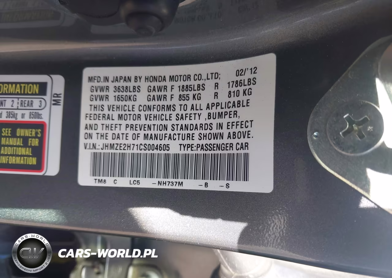 2012 Honda Insight Ex VIN:JHMZE2H71CS004605 - 9
