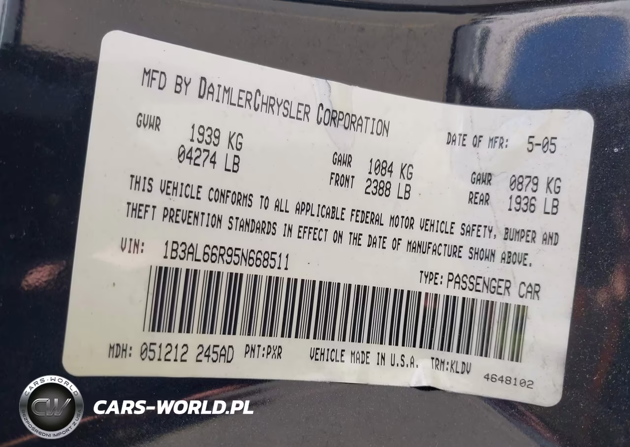 2005 Dodge Stratus R-T VIN:1B3AL66R95N668511 - 9