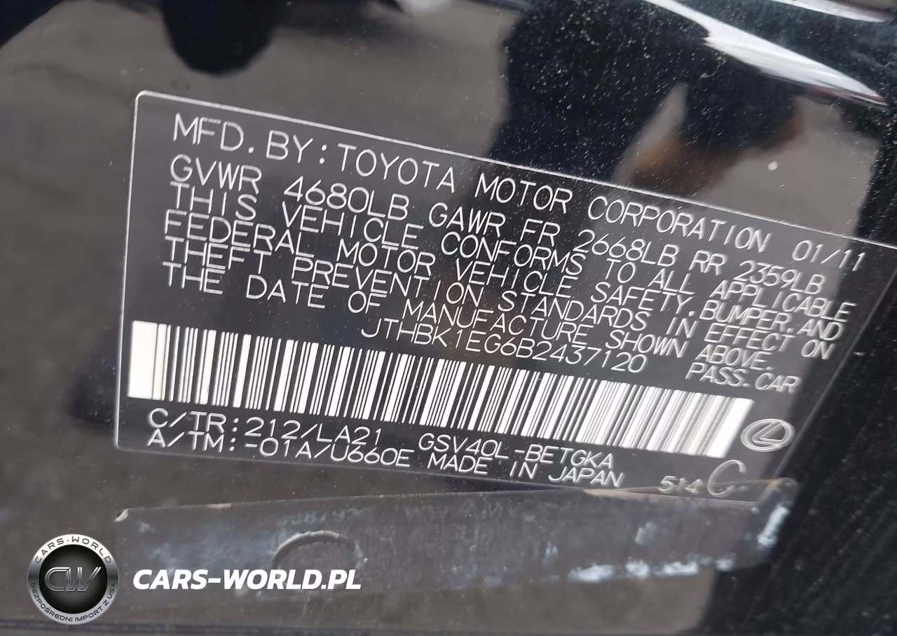 2011 Lexus Es 350 VIN:JTHBK1EG6B2437120 - 9