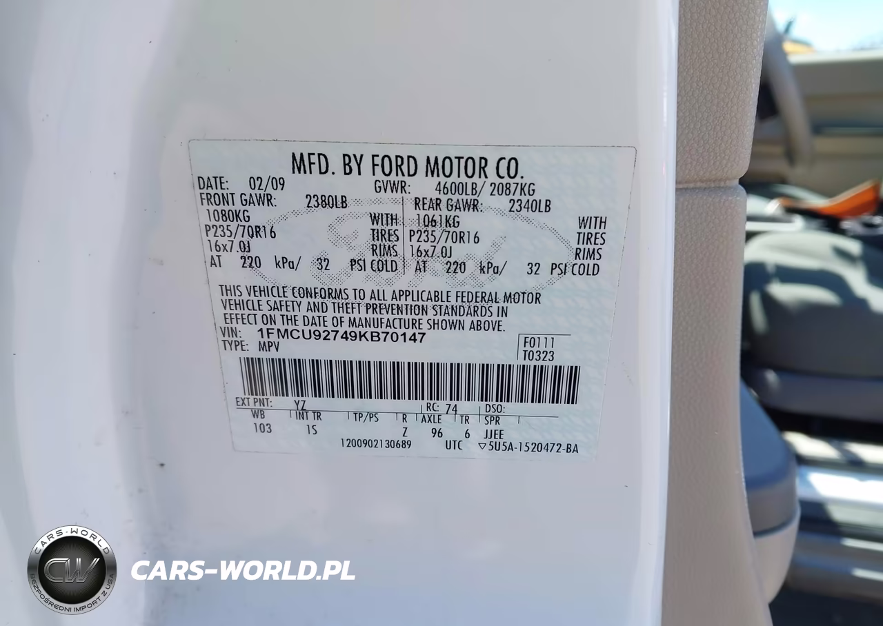 2009 Ford Escape Xls VIN:1FMCU92749KB70147 - 9