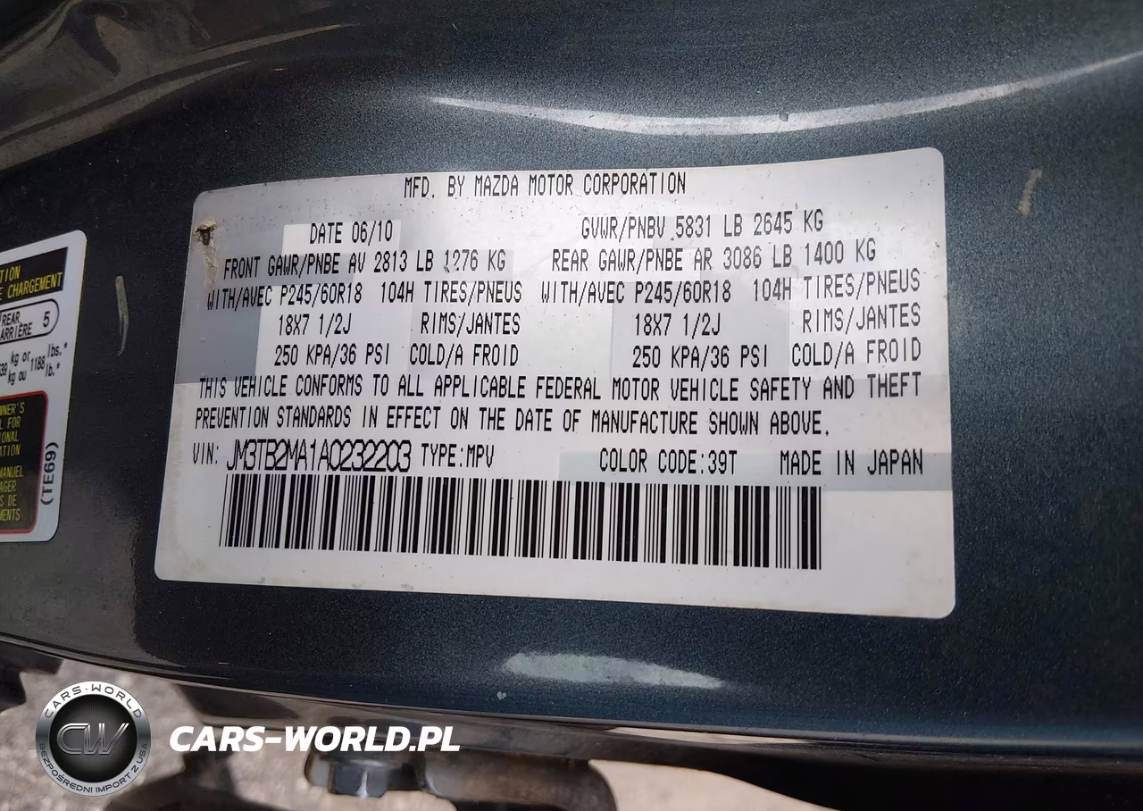 2010 Mazda Cx-9 Sport VIN:JM3TB2MA1A0232203 - 9