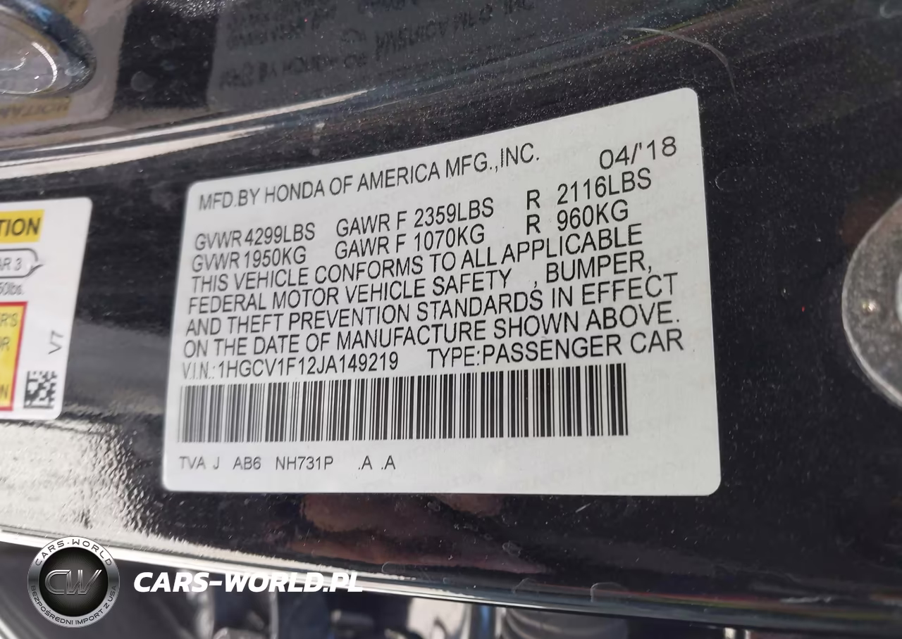 2018 Honda Accord Lx VIN:1HGCV1F12JA149219 - 9