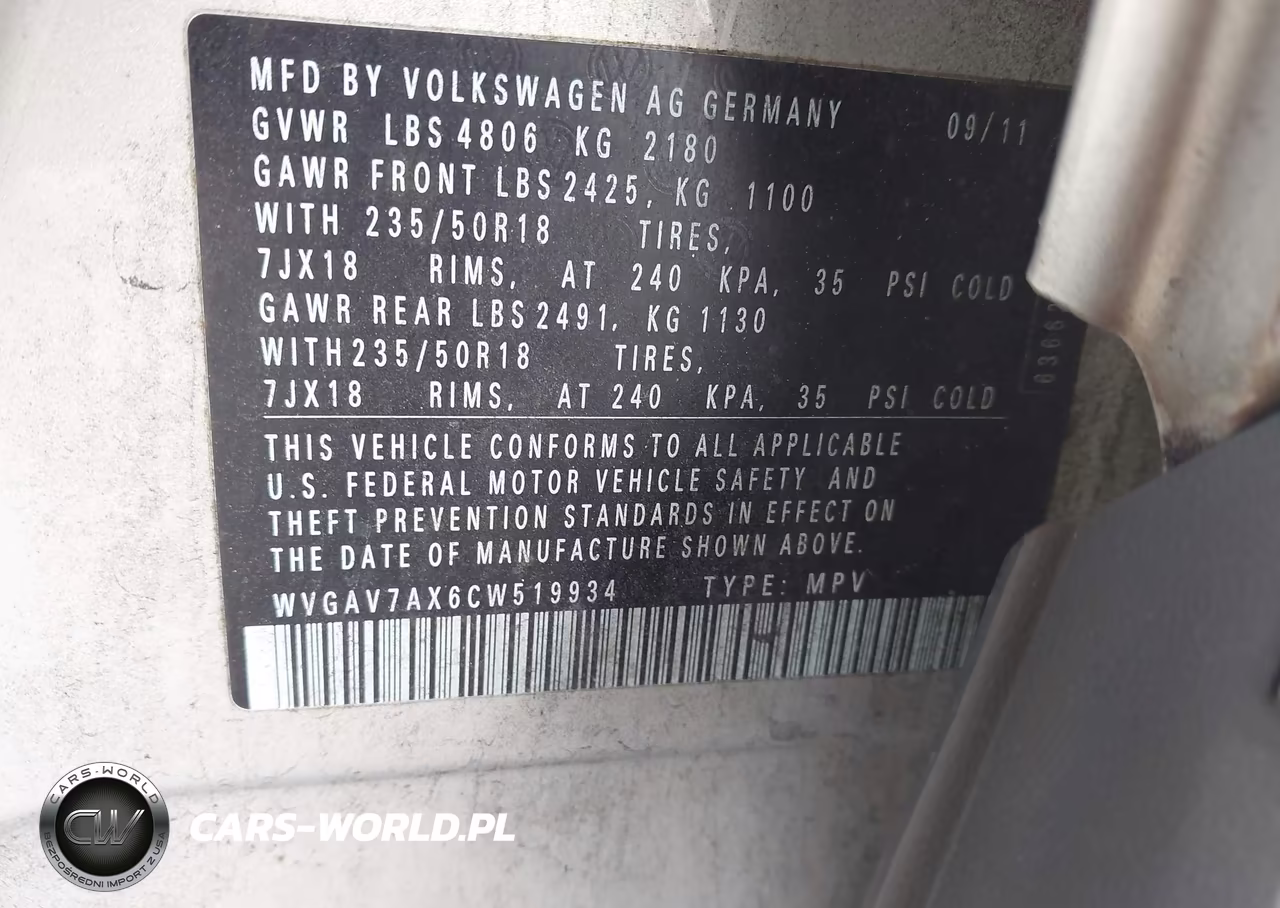 2012 Volkswagen Tiguan Se VIN:WVGAV7AX6CW519934 - 9