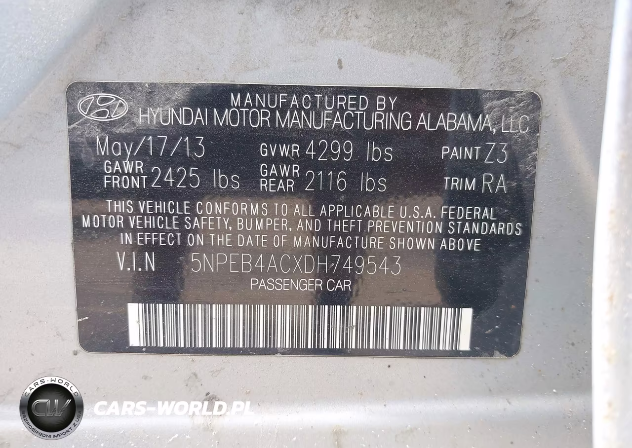 2013 Hyundai Sonata Gls VIN:5NPEB4ACXDH749543 - 9
