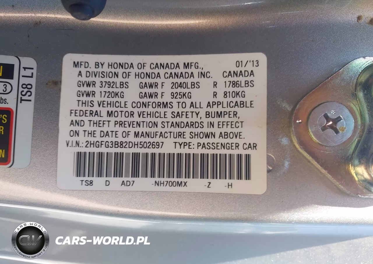 2013 Honda Civic Ex VIN:2HGFG3B82DH502697 - 9