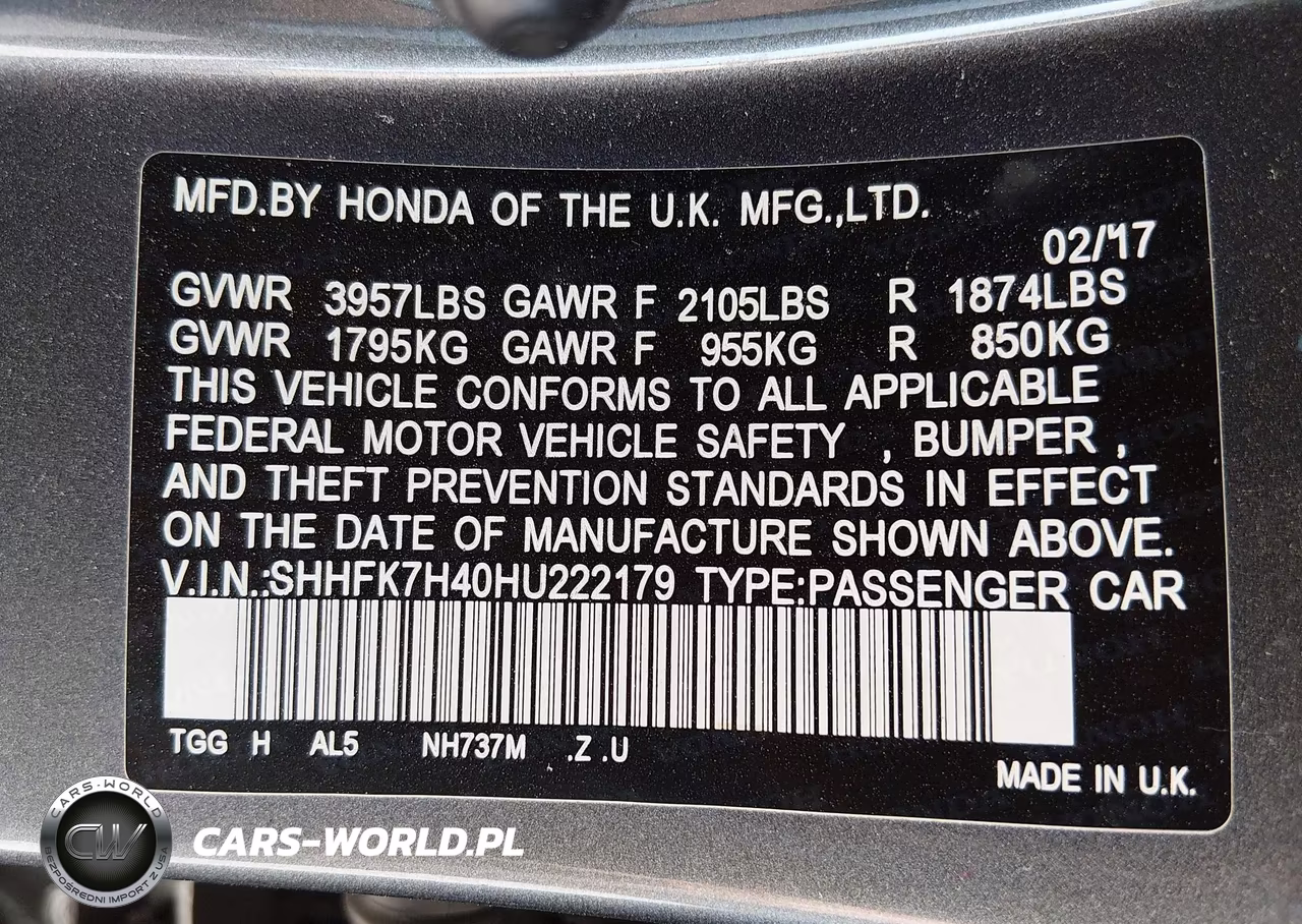2017 Honda Civic Sport VIN:SHHFK7H40HU222179 - 9