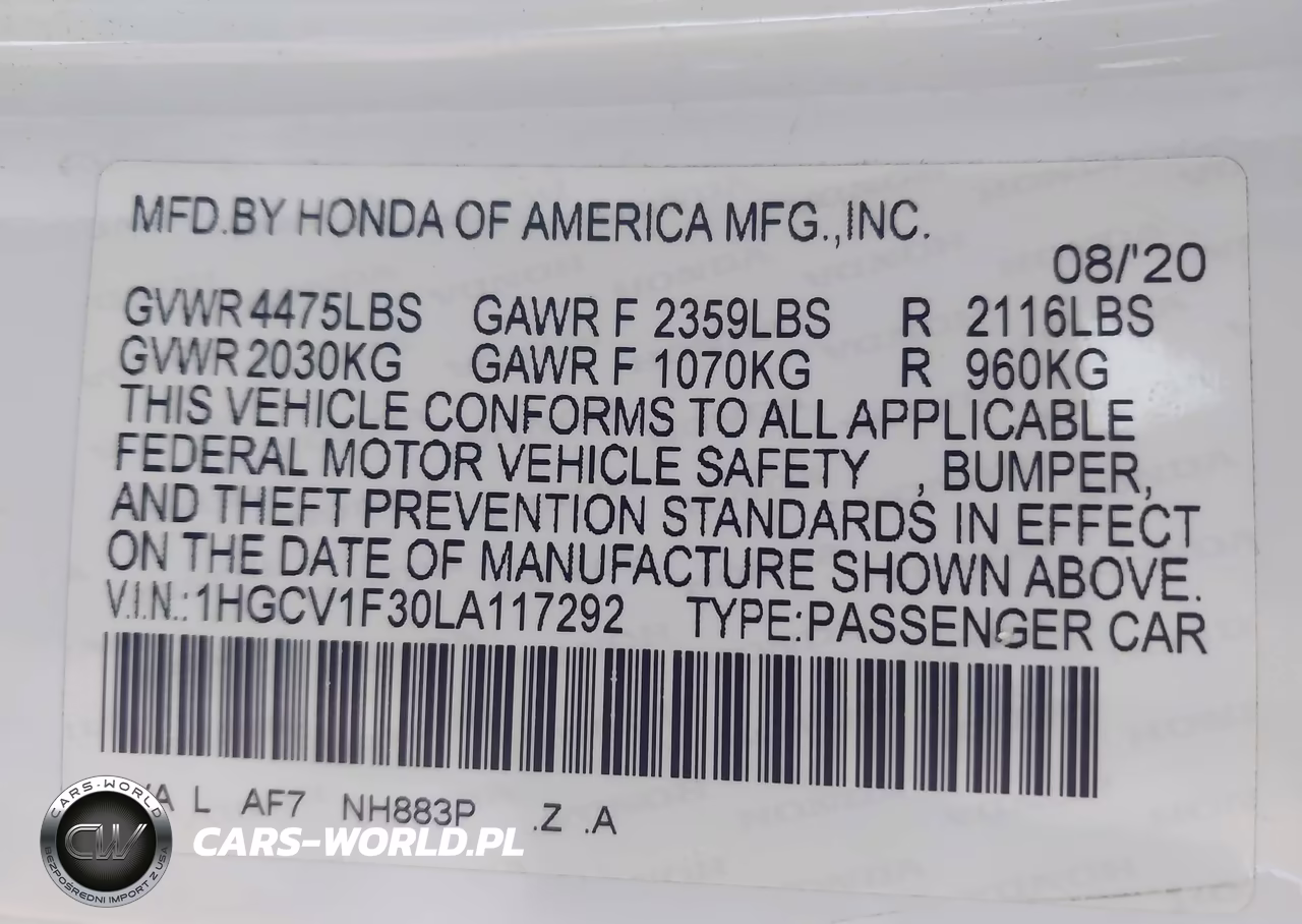 2020 Honda Accord Sport VIN:1HGCV1F30LA117292 - 9
