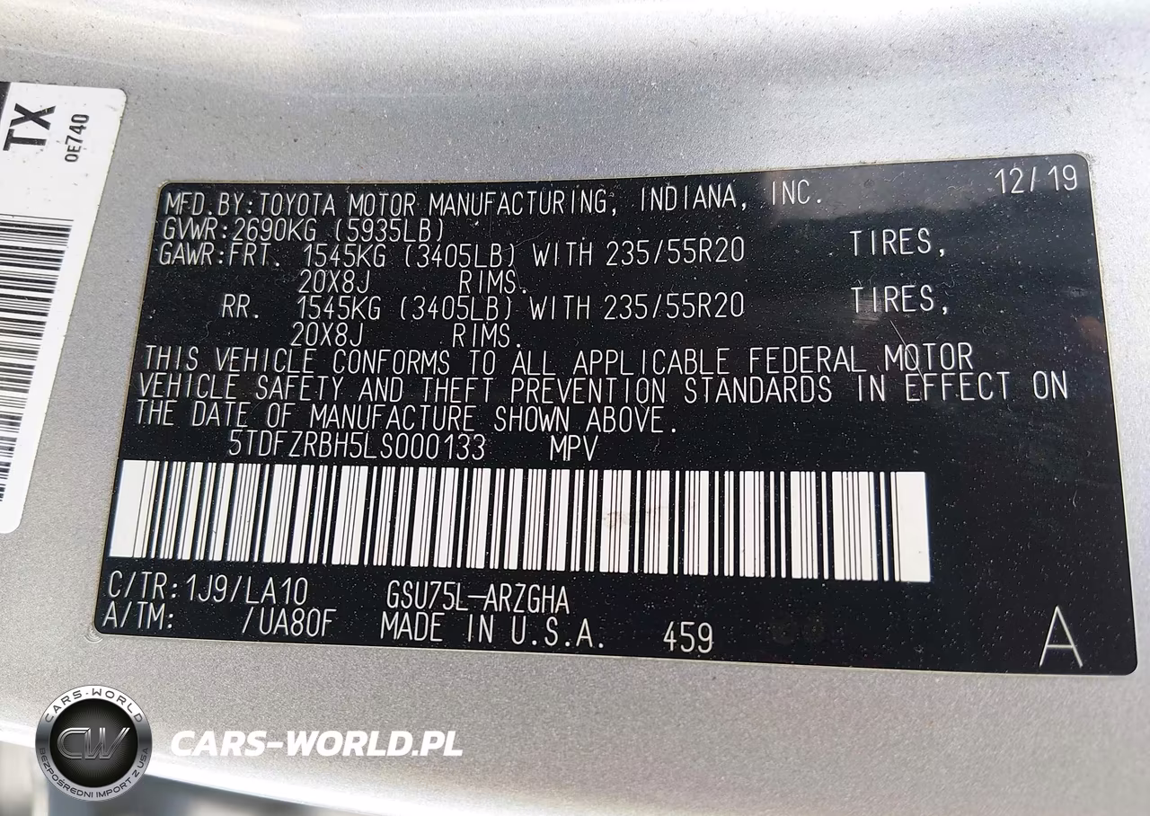 2020 Toyota Highlander Platinum VIN:5TDFZRBH5LS000133 - 9