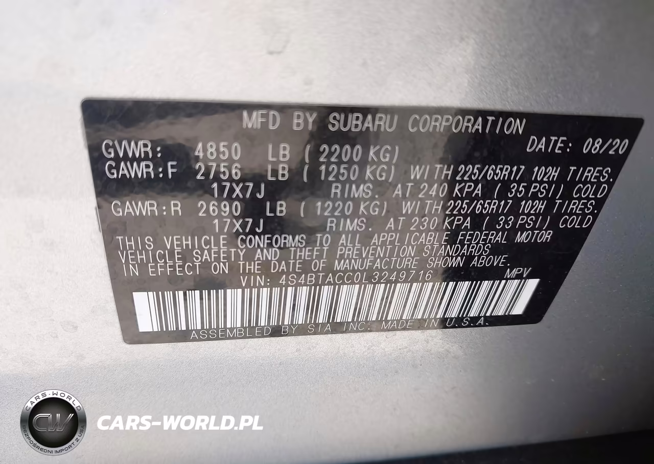 2020 Subaru Outback Premium VIN:4S4BTACC0L3249716 - 9