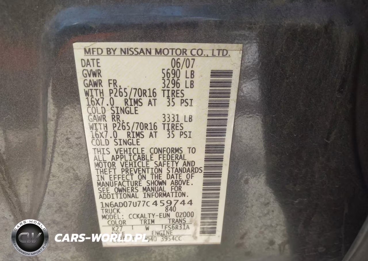 2007 Nissan Frontier Se VIN:1N6AD07U77C459744 - 9