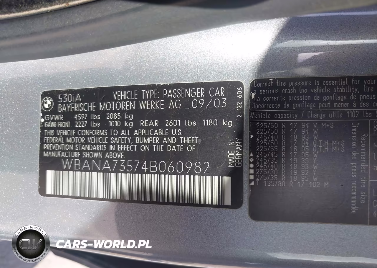 2004 BMW 530I VIN:WBANA73574B060982 - 9