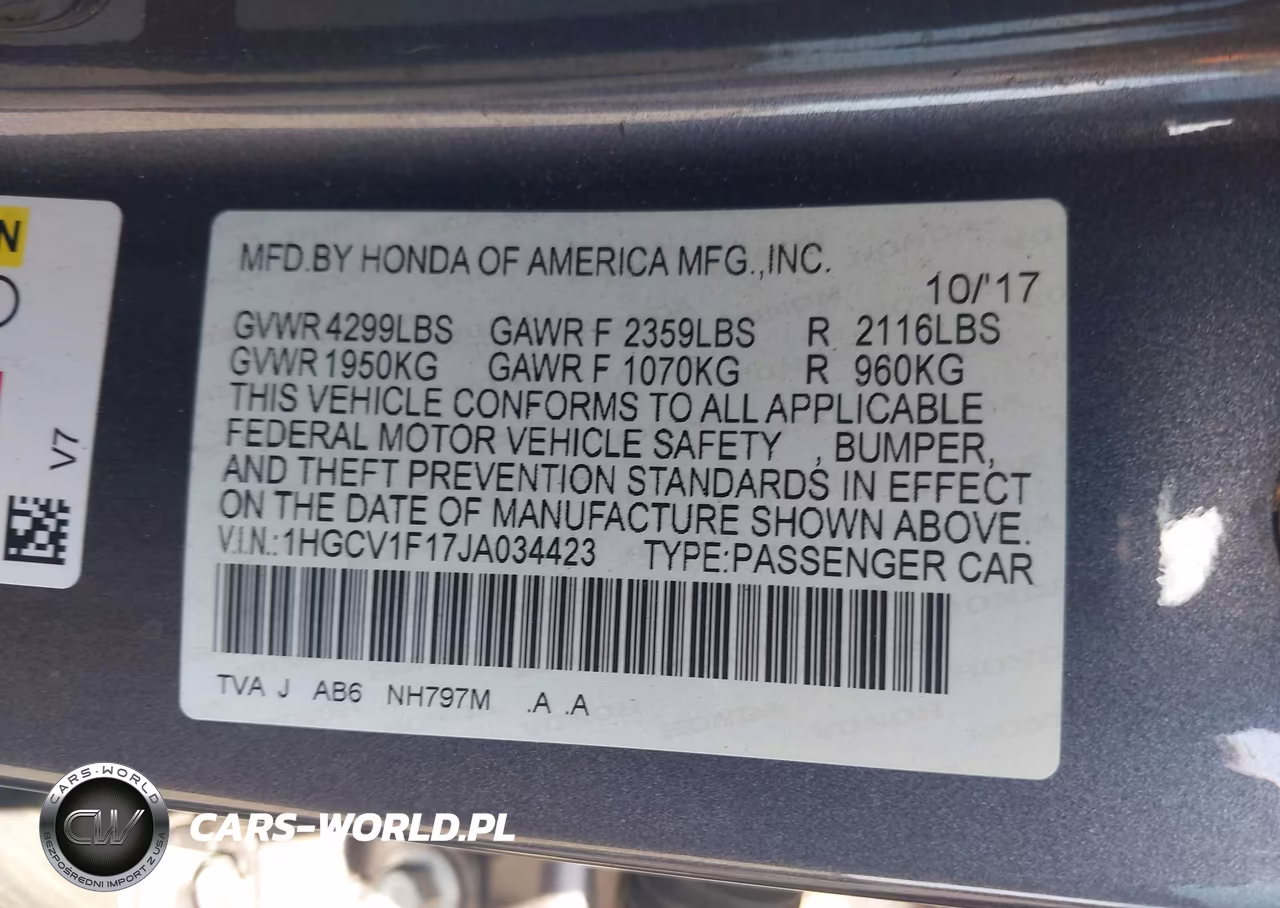 2018 Honda Accord Lx VIN:1HGCV1F17JA034423 - 9