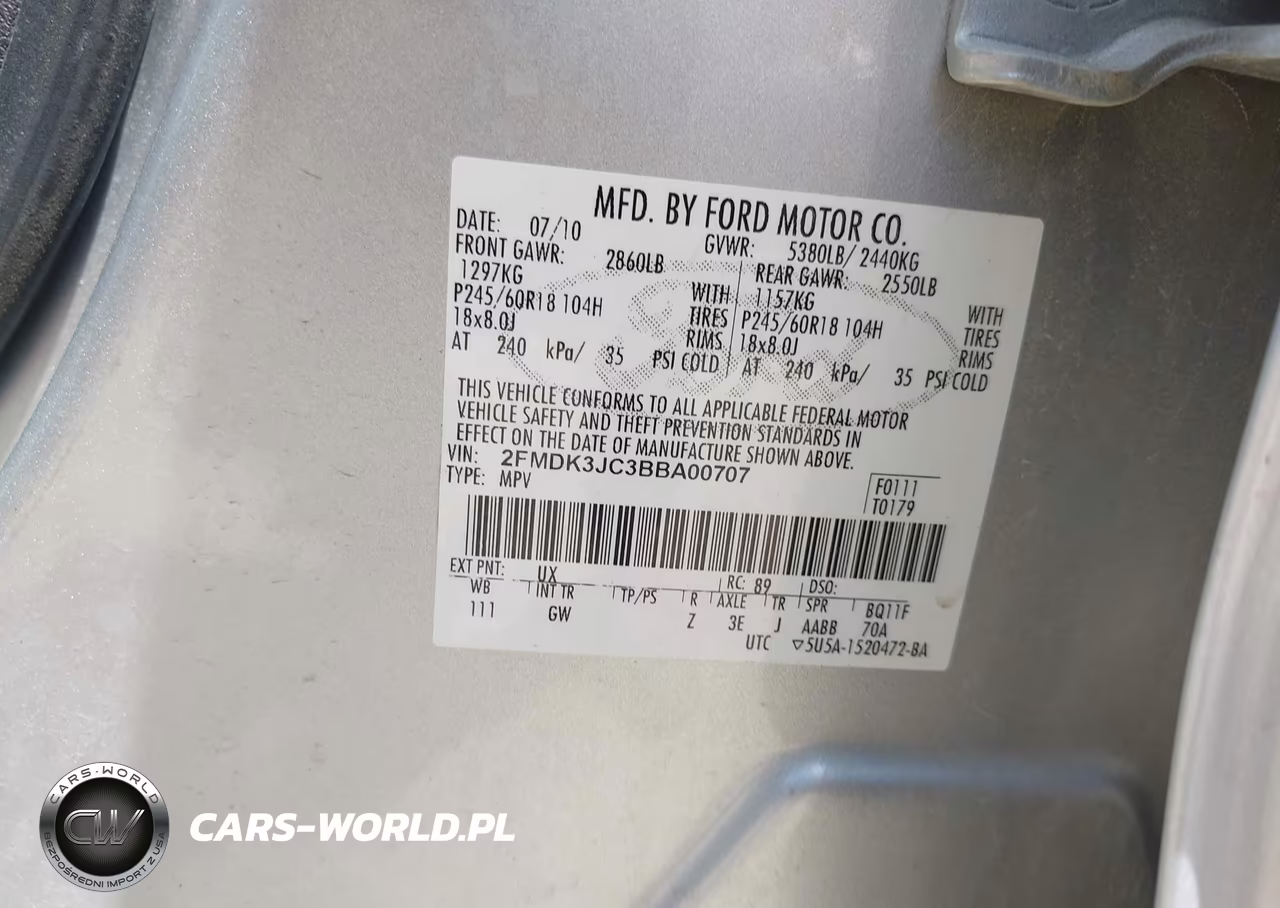 2011 Ford Edge Sel VIN:2FMDK3JC3BBA00707 - 9