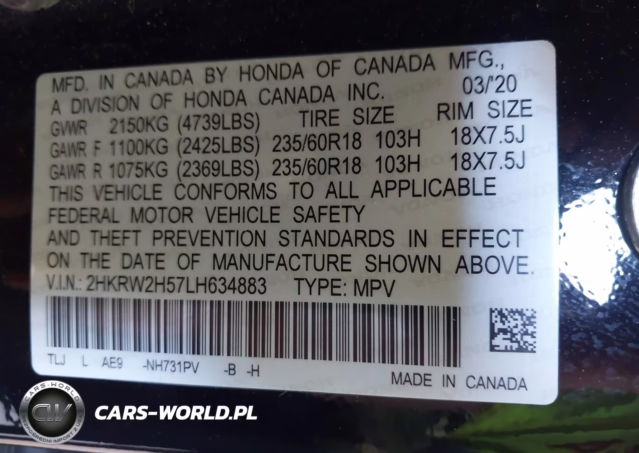 2020 Honda Cr-V Awd Ex VIN:2HKRW2H57LH634883 - 9