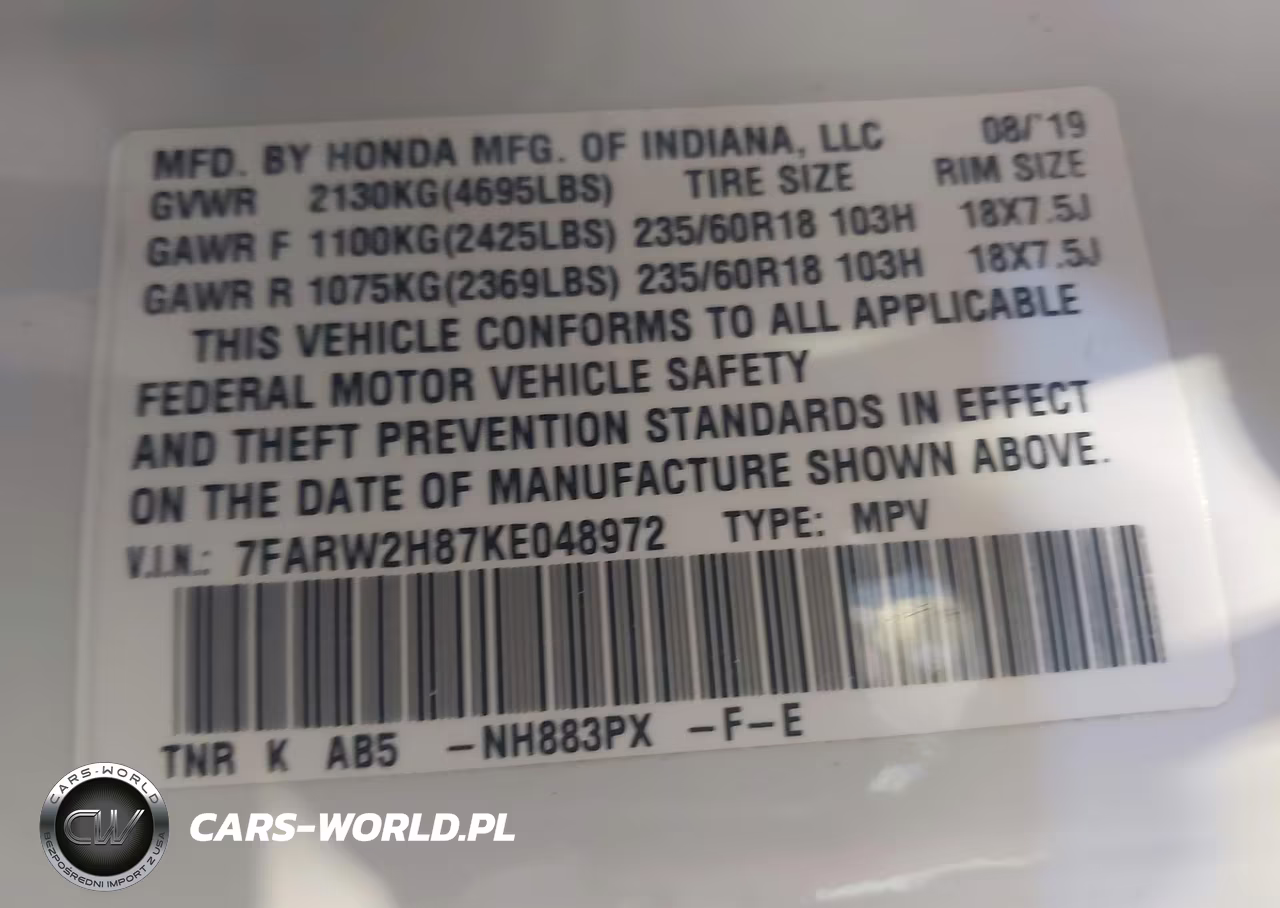 2019 Honda Cr-V Ex-L VIN:7FARW2H87KE048972 - 9