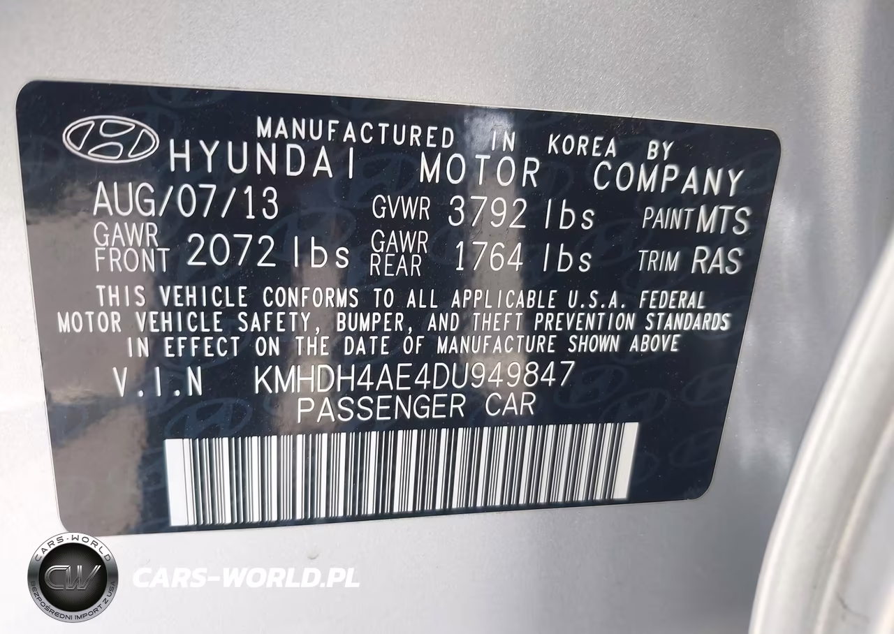 2013 Hyundai Elantra Gls VIN:KMHDH4AE4DU949847 - 9