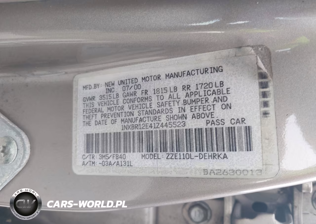 2001 Toyota Corolla Ce VIN:1NXBR12E41Z445523 - 9