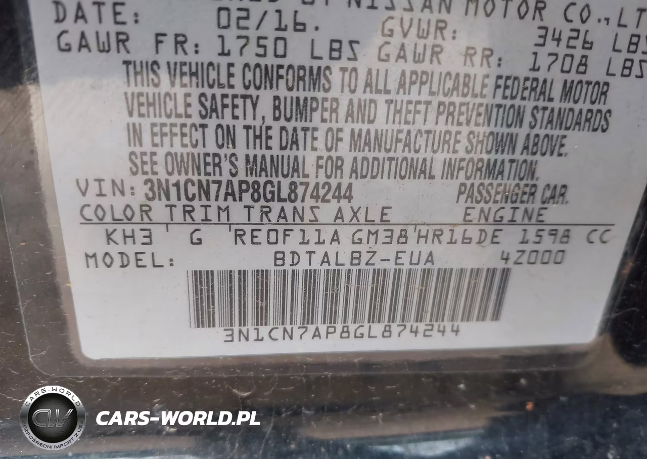 2016 Nissan Versa 1.6 Sv VIN:3N1CN7AP8GL874244 - 9