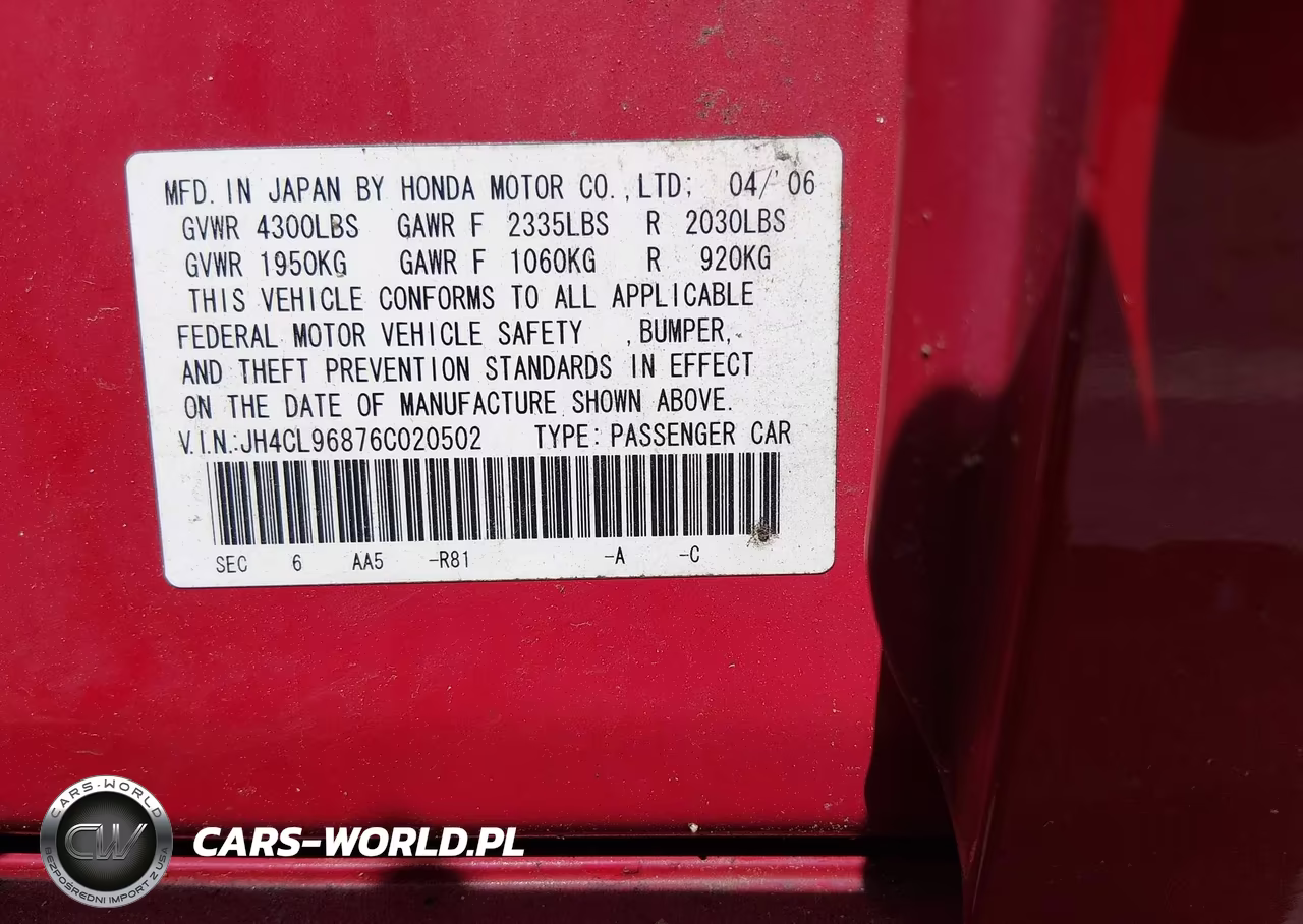 2006 Acura Tsx VIN:JH4CL96876C020502 - 9