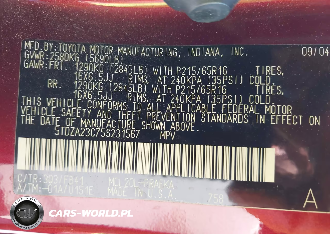 2005 Toyota Sienna Le VIN:5TDZA23C75S231567 - 9