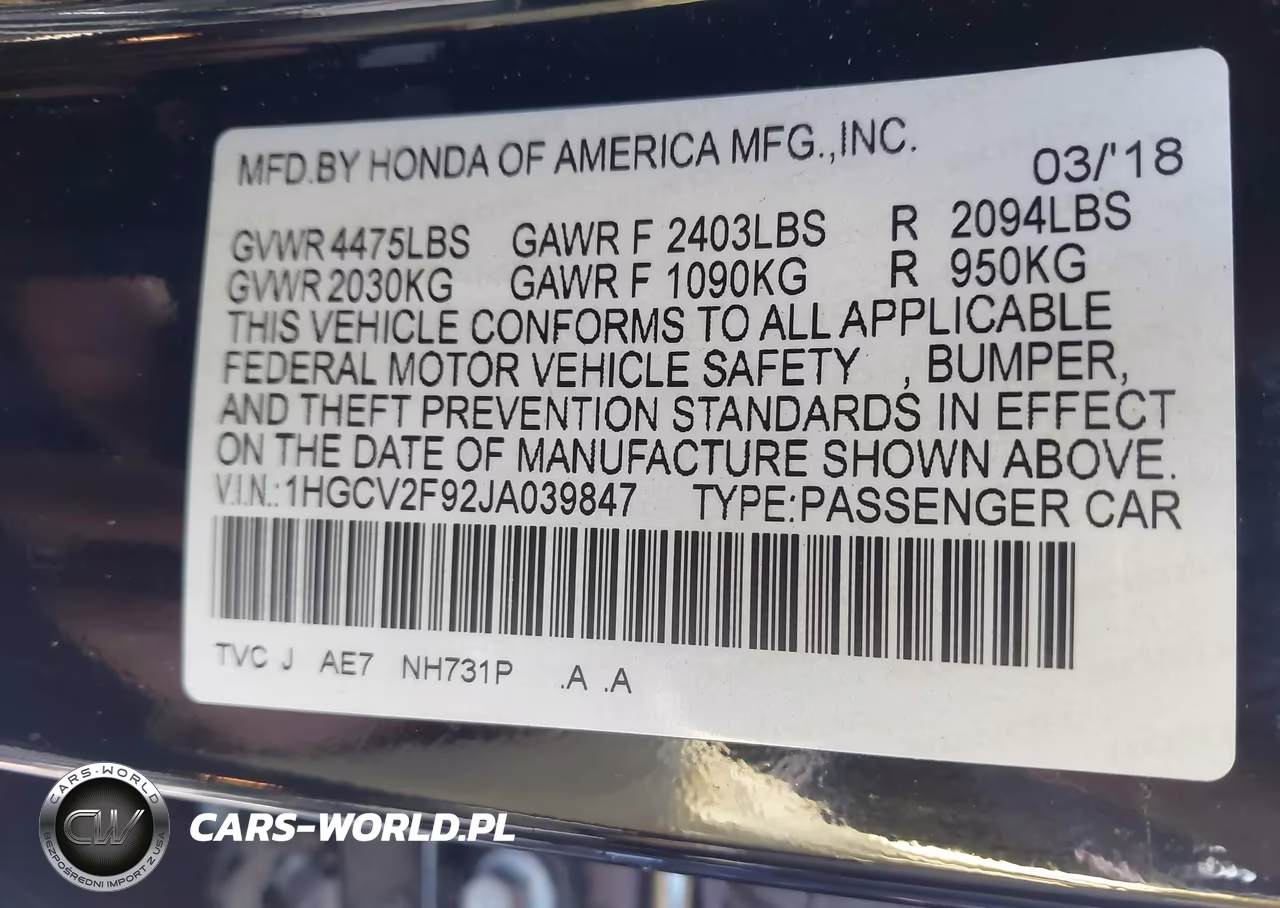2018 Honda Accord Touring 2.0T VIN:1HGCV2F92JA039847 - 9