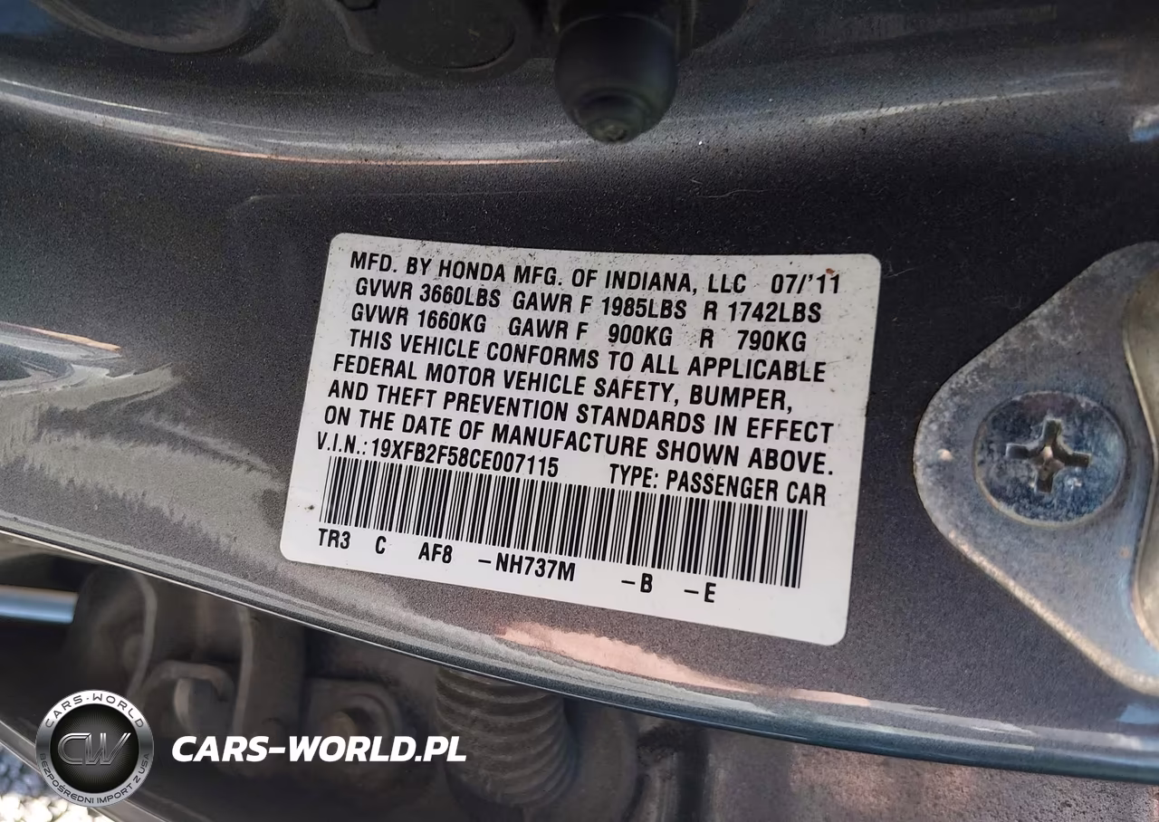 2012 Honda Civic Lx VIN:19XFB2F58CE007115 - 9