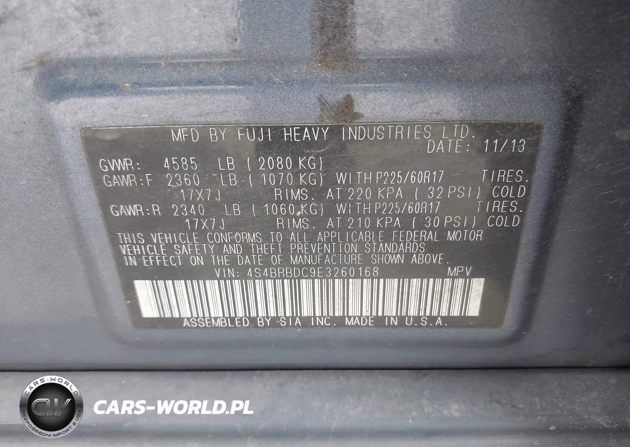 2014 Subaru Outback 2.5I Premium VIN:4S4BRBDC9E3260168 - 9