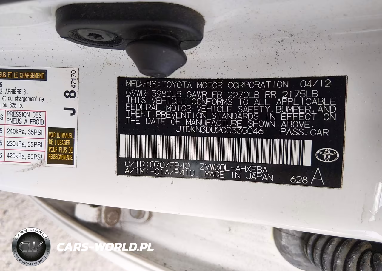 2012 Toyota Prius Two VIN:JTDKN3DU2C0335046 - 9