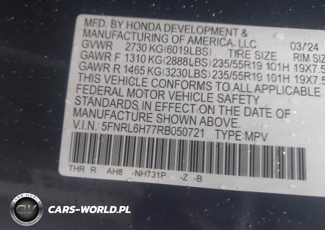 2024 Honda Odyssey Sport VIN:5FNRL6H77RB050721 - 9