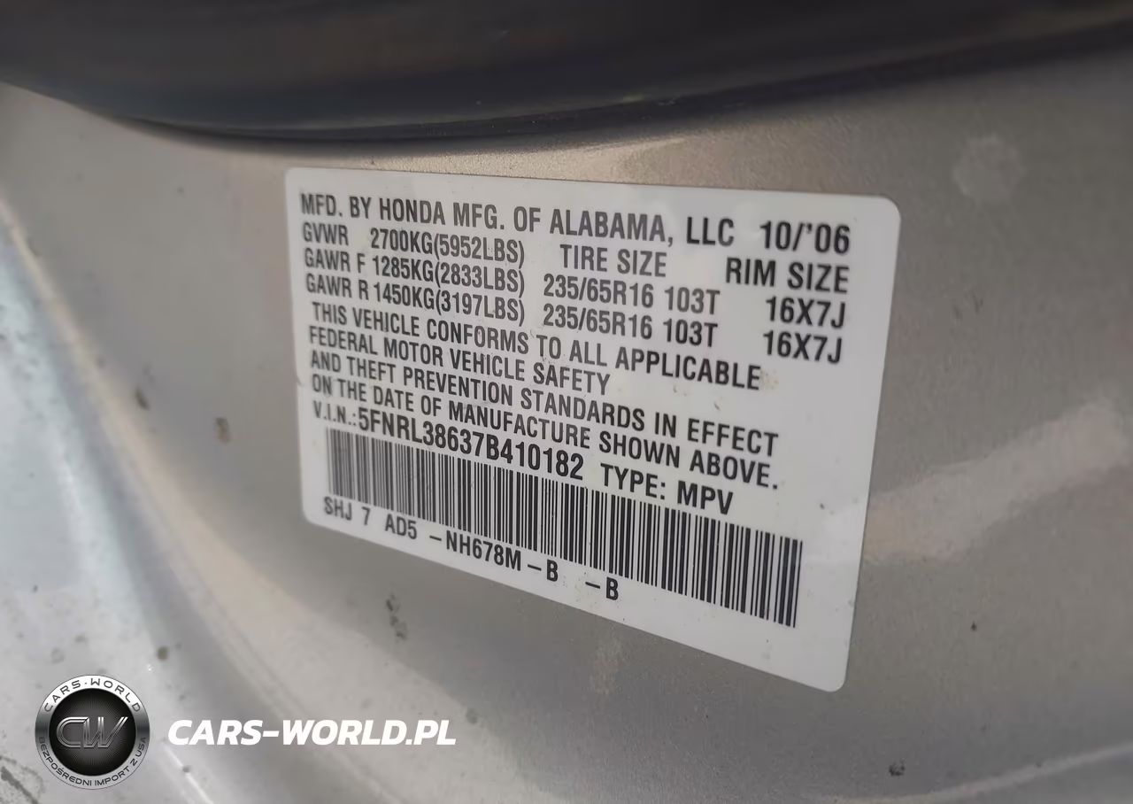 2007 Honda Odyssey Ex-L VIN:5FNRL38637B410182 - 9