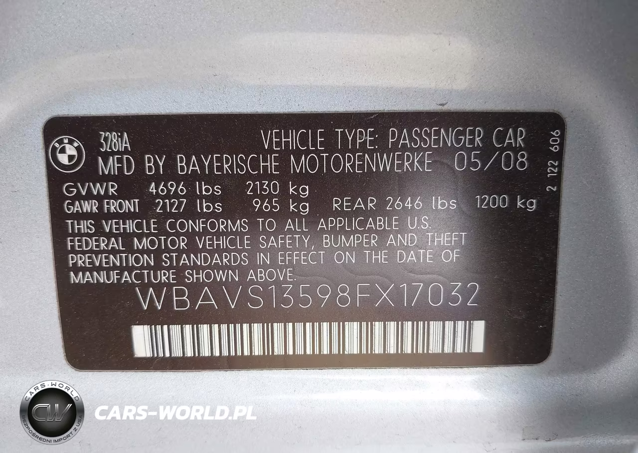 2008 BMW 328I VIN:WBAVS13598FX17032 - 9